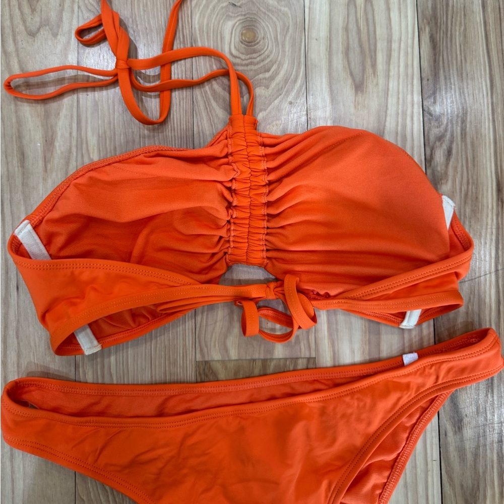 Shade & Shore Bright Orange Bikini Set Large Top + Large Bottom used 1x T11 - Picture 6 of 7